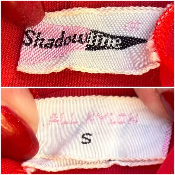 💋Vintage 1960s Shadowline Red Sheer Chiffon Lace Negligee💋 - Picture 7 of 8